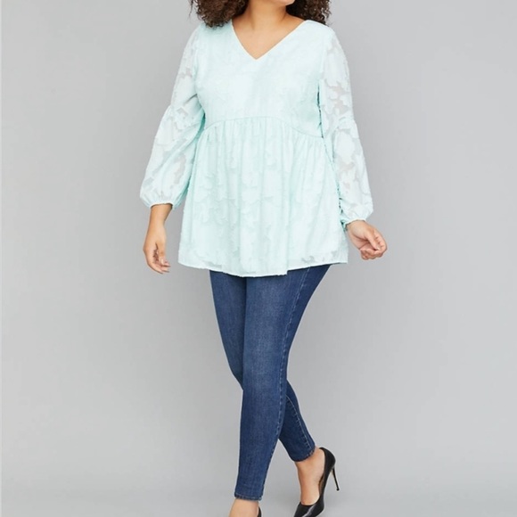 Tops - Textured floral blue long sleeve top
